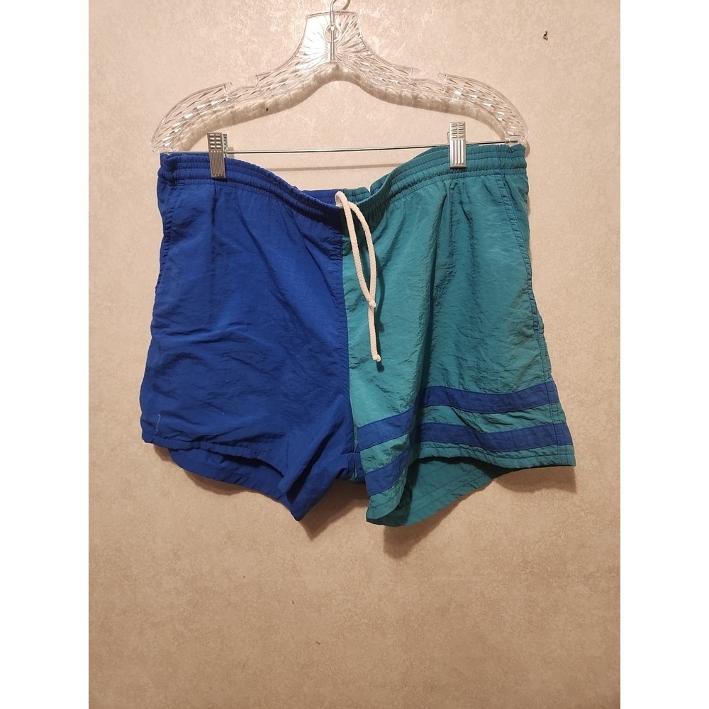 Vintage Jantzen Sport Men's Size Large L Blue And Teal Pull On Swim Trunks Lined